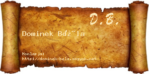Dominek Béla névjegykártya
